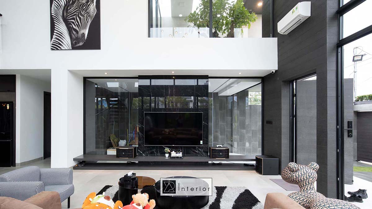 không gian nội thất hiện đại với tông màu đen trắng